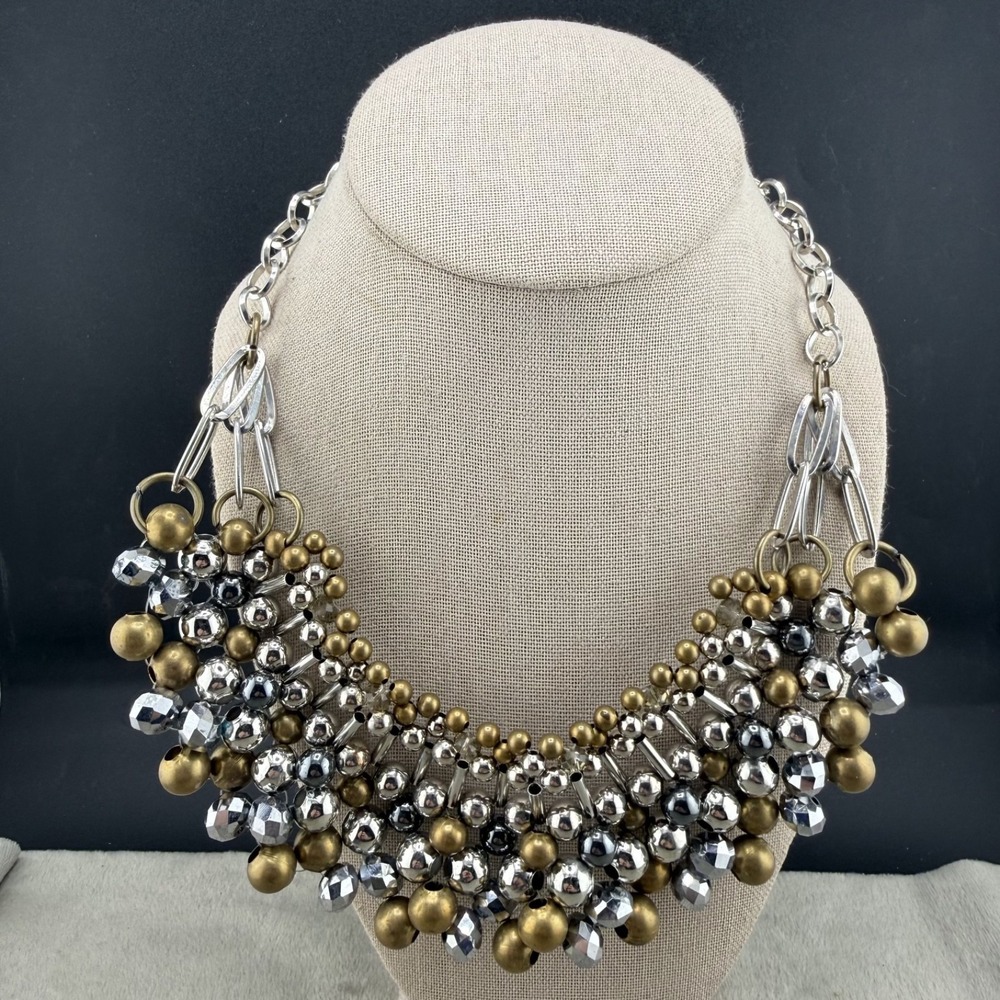 Pam Hiran Necklace Bib Beaded Gold and Silver Tone Cha Cha 18"
